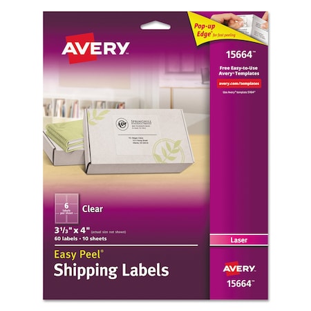 Avery Matte Clear Easy Peel Mailing Labels, Laser Printers, 3.33 x 4, PK60 15664